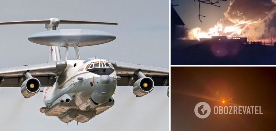 Российский самолёт А-50У и кадры его падения